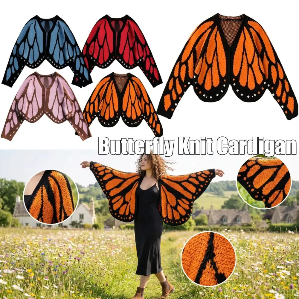 Monarch Butterfly Butterfly Knit Cardigan Hand-knitted Batwing Sleeve Batwing Sleeve Knit Shawl Flowy Soft