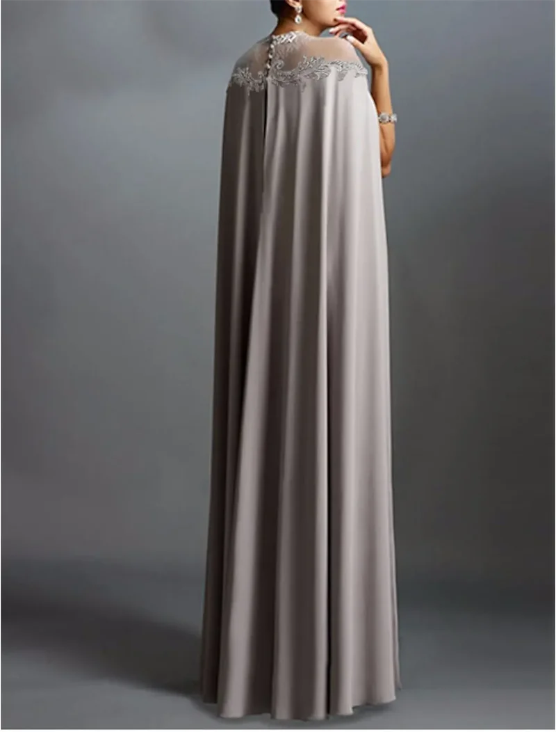 Elegant Long Shear Neck Lace Evening Dresses With Cape  2024 New Sheath Floor Length  Dresses