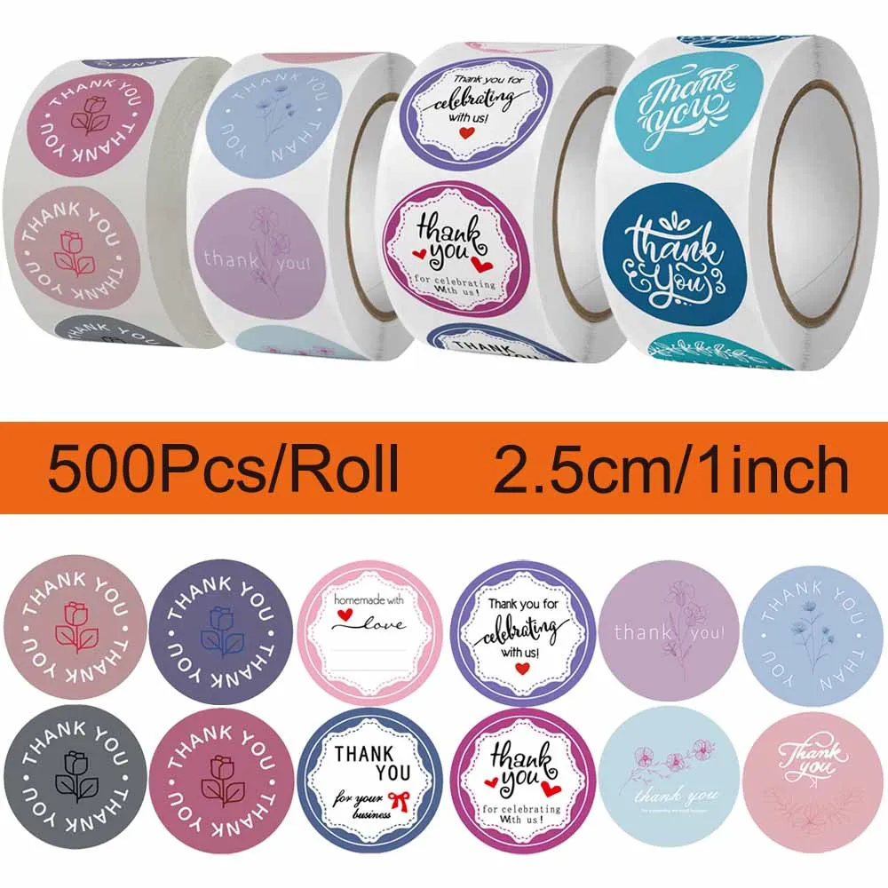 500Pcs/Roll Flora Thank You Stickers 2.5cm/1.0in DlY Decoration Party Label Perfect For Home&Shop Gift Seal Small Business Tags