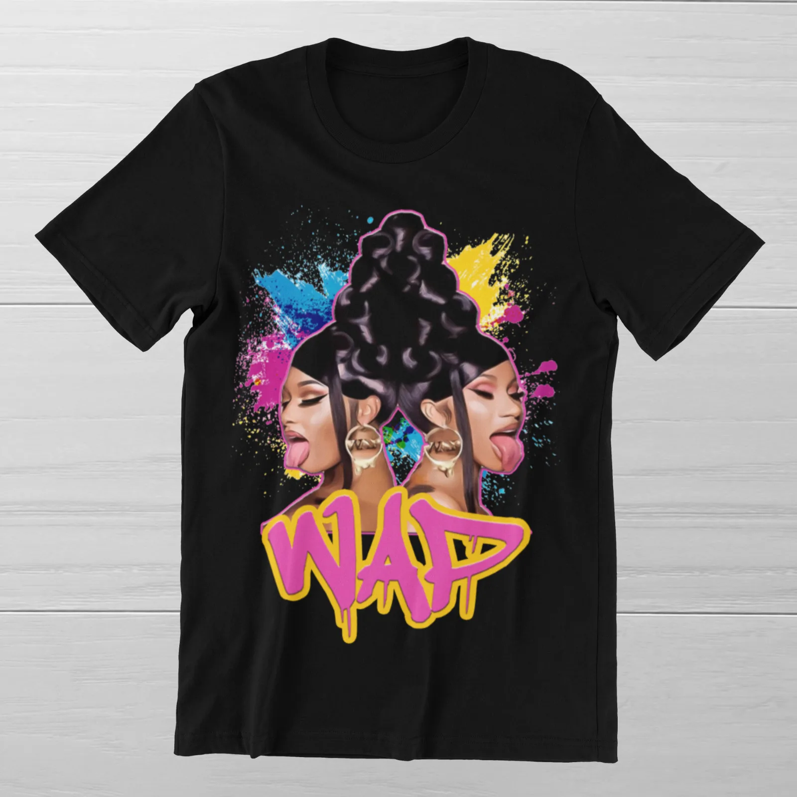 Cardi B WAP T-Shirt Tongue Sticking Out Hip Hop Rap Queen on Ringspun Cotton Tee