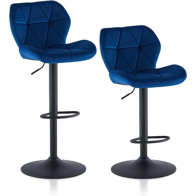 Conjunto de 2 bancos de bar, bancos de bar com altura de balcão, base grande, cadeiras de bar estofadas giratórias ajustáveis com encosto e apoio para os pés