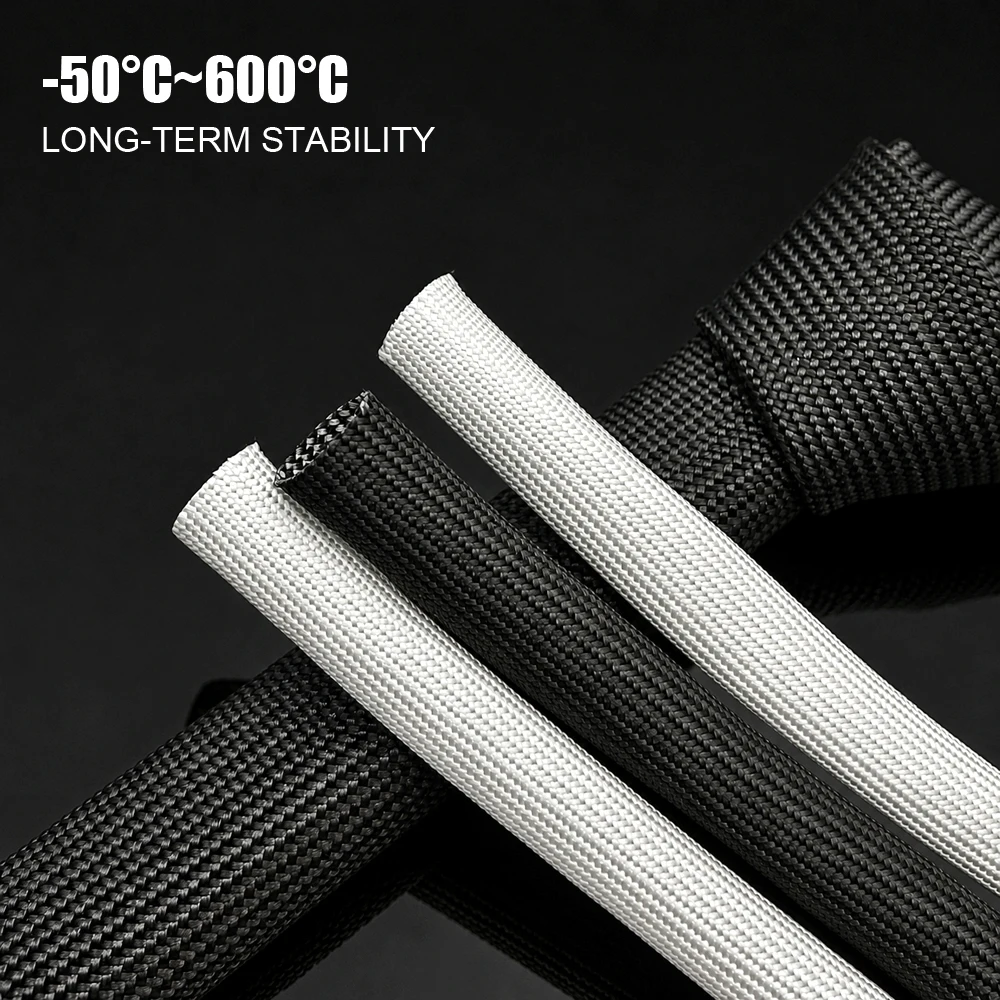 Black/White 600deg C glassfiber sleeve ID 0.5-30mm Flame retardant/Self extinguishing/equipment harness protective sleeve