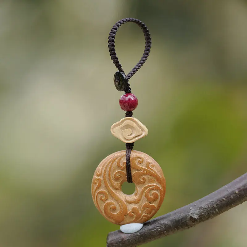 

Peach Wood Peace Buckle Car Keychain Pendant Chinese Zodiac Year Key Chain Hanging Ornament for Daily Carry Gifts
