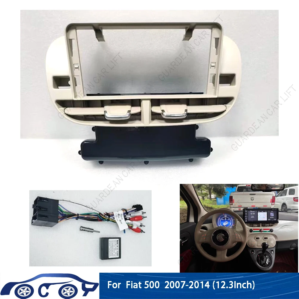 12.3Inch Android Auto Car Radio Fascias For Fiat 500 2007-2014 Stereo Frame Panel With Cable Canbus Decoding