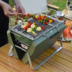 Compact Stainless Steel Outdoor Camping Grill Portable Folding Picnic BBQ Handheld Charcoal Grill for Home & Outdoor Use
