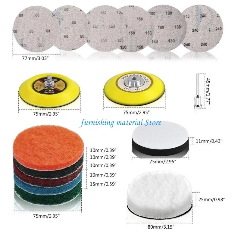 Y5GD 42PCS CHALLIGHT CAR MITS RESTARATION DES DISCES PANDI