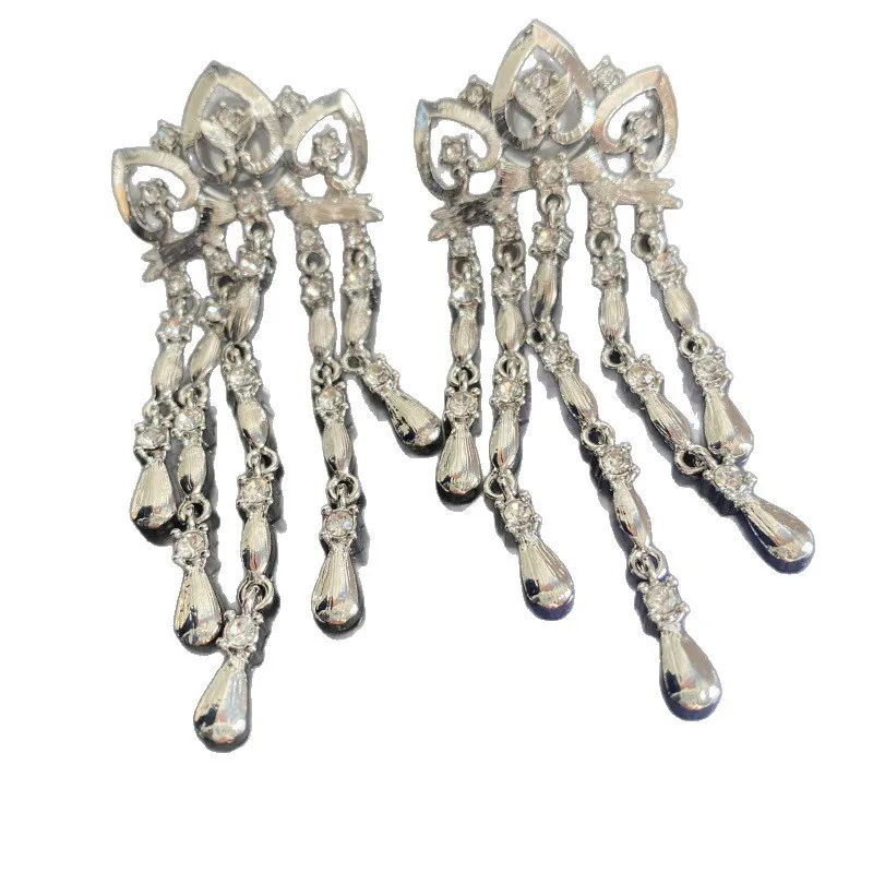 VKVVA Fashion Jewelry Brass Exaggerated Long Full Rhinestone Tassel Earrings for Women Birthday Gifts, Unique Gift