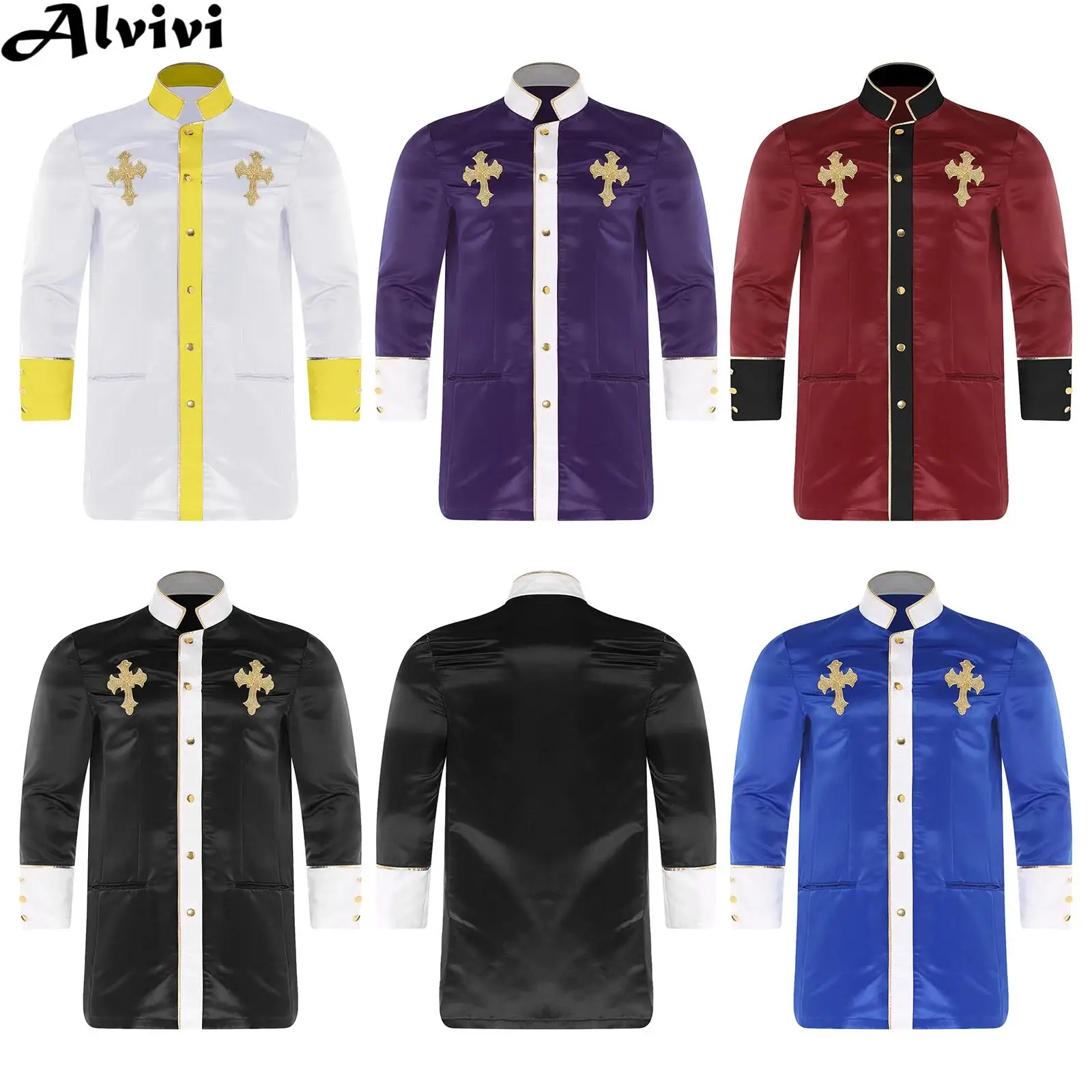 

Мужская куртка с длинным рукавом и вышивкой крестом на пуговицах, пастор, духовенство, пальто, халат священника, карнавальный костюм на Хэллоуин, карнавал, Рождество