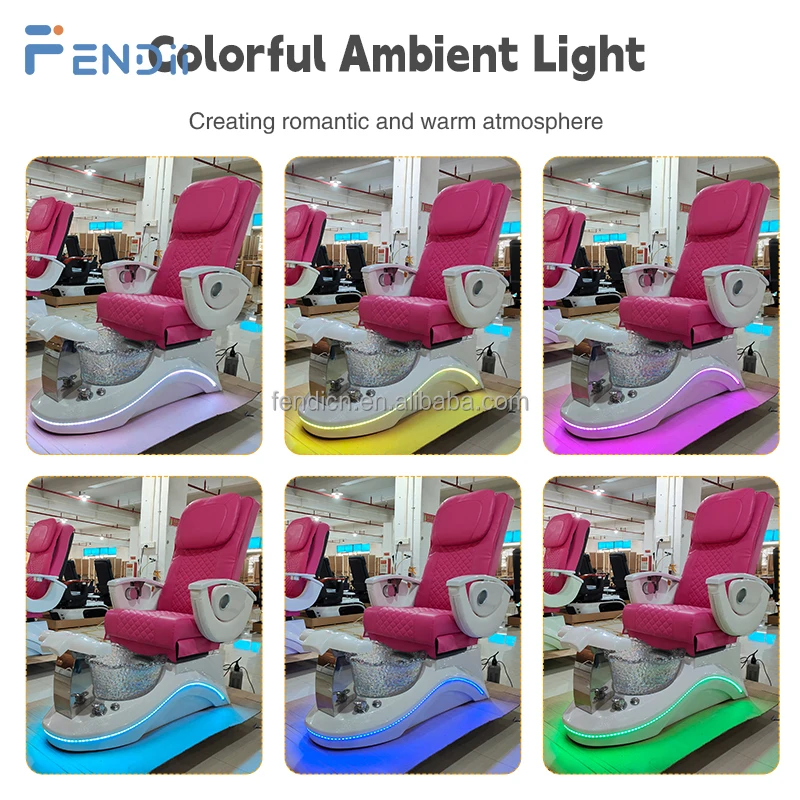 Modern Luxury Beauty Salon Equipment Pink Lay Down Spa Pedicure Chair With Light