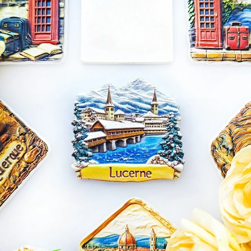 Lucerne Chapel Bridge Fridge Magnet - Stunning 3D Snowy Landmark Unique Swiss City Travel Gift & Memorable Lake Lucerne Souvenir
