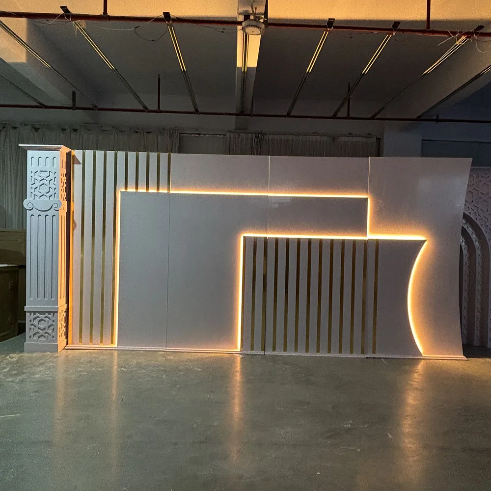 FSDKX Popular Wedding Stage Rectangular Backdrop Set Acrylic Party Decoration LED White Background Panel Stand