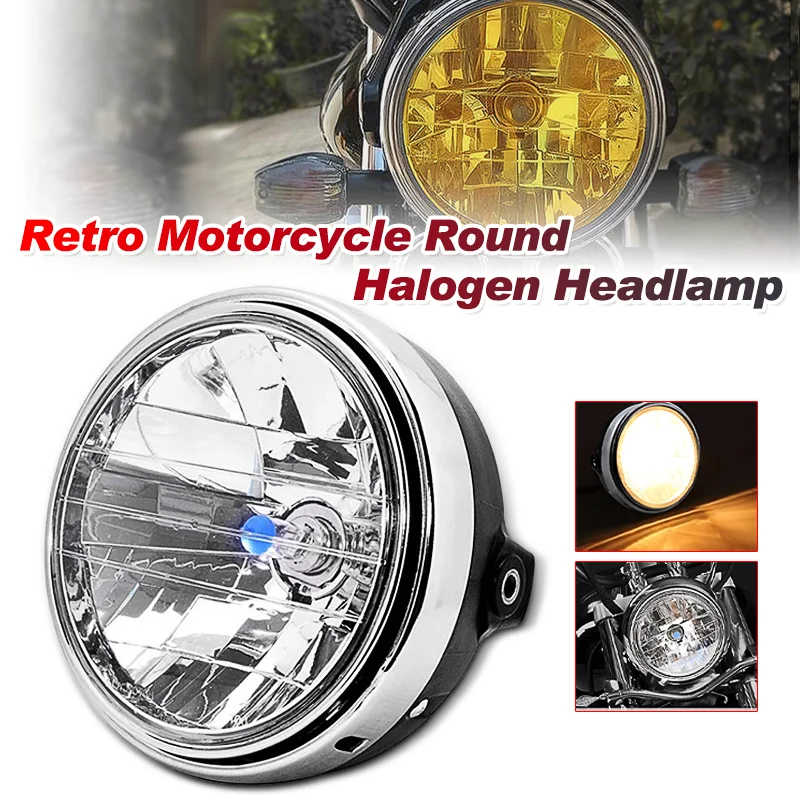 Motorcycle Round Headlight 12V Retro Front Lamp Halogen Amber For Honda CB900 CB400 CB750 CB1300 CB1100 VTR250 XJR400 ZRX400