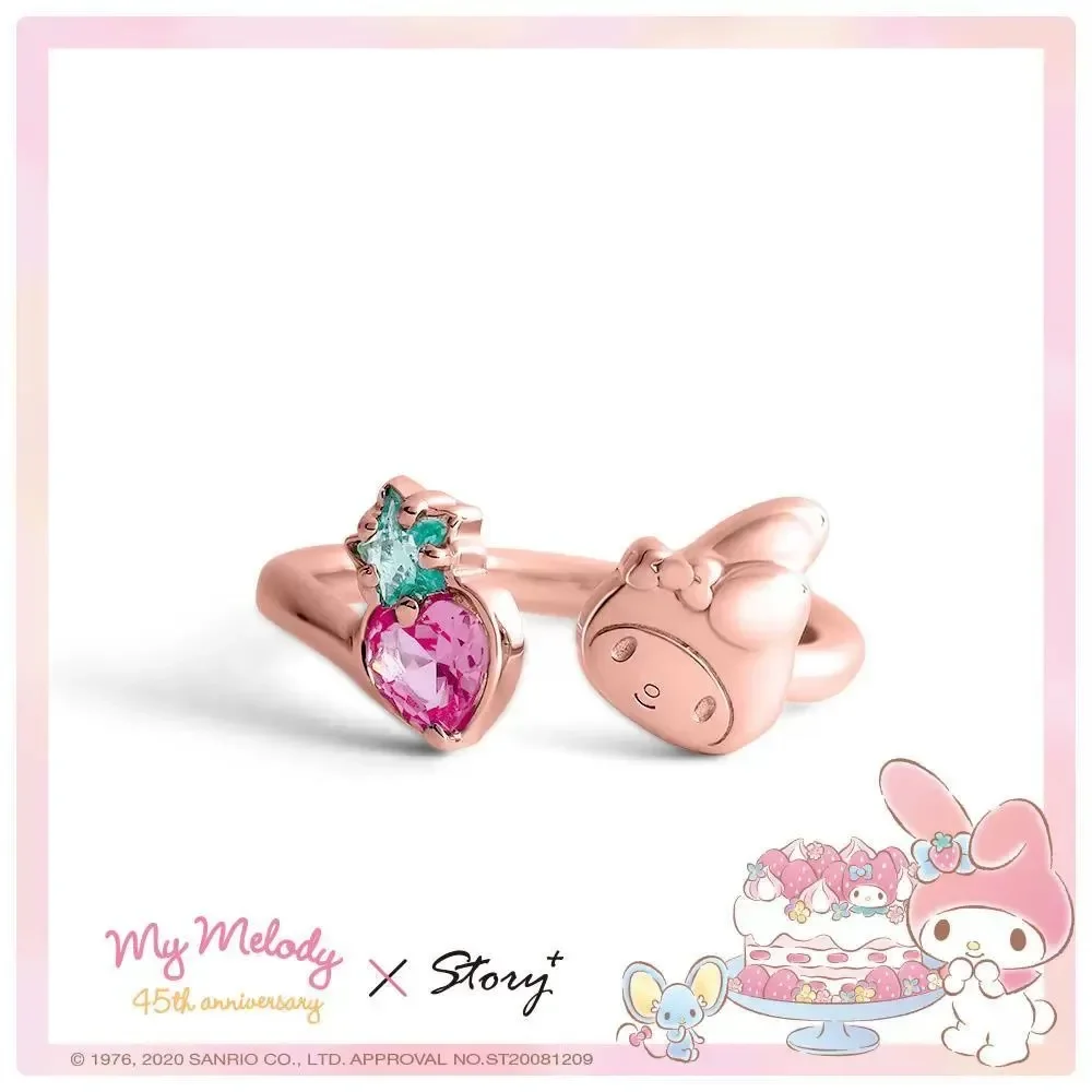 Sanrio Kuromi  Rings Action Anime Figures  Melody Cartoon Adjustable Ring Wavy Edge Couple Ring Gift Cute Fashion Girlfriend