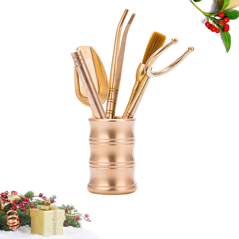 

3 Section Bamboo Style Chinese Kung Fu Set Includes Fork Knife Spoon Clip Bucket Pen Copper Cylinder Tools Tea Making Kit