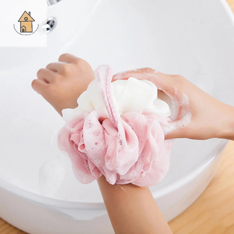 

Large Bi-Colour Shower Balls Colourful PE Soft Frosted Bubble Bath Flower Flower Soft Scrubbing Bubble Net Two Color Bath Flower