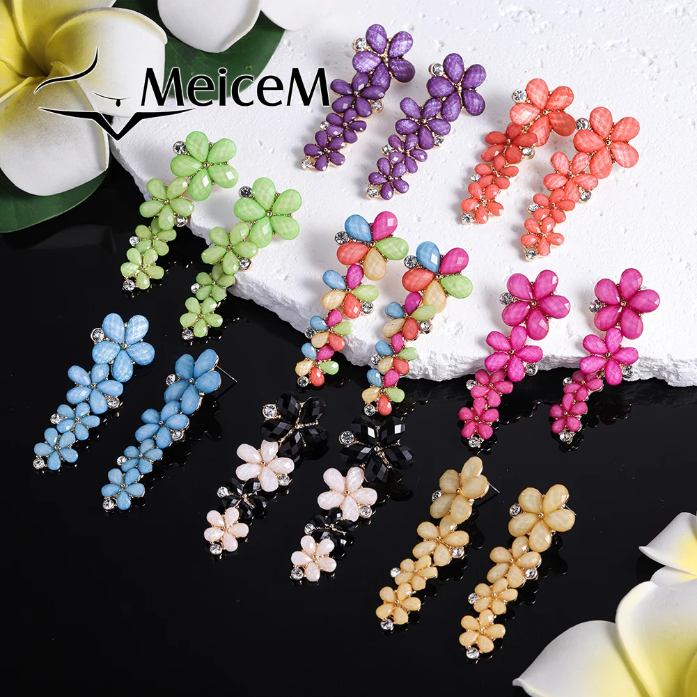 New in Dangle Earrings Zircon Resin Flower Original Funny Earings Summer Beauty Jewelry Fashion Elegant 2023 Earrings for Women