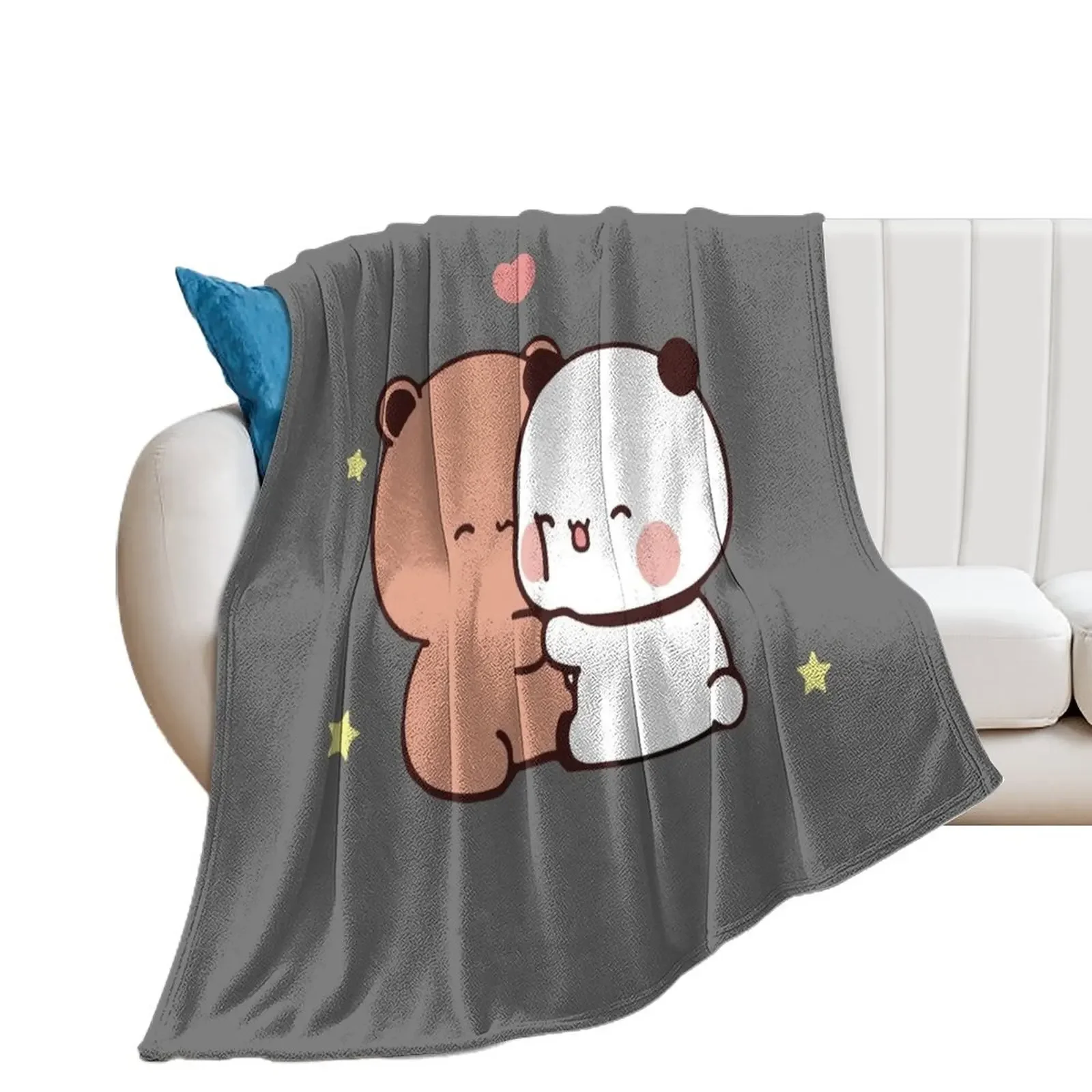 DuDu Bear and BuBu Panda’s Love?? Throw Blanket Hairy Flannel Flannel Fabric Blankets