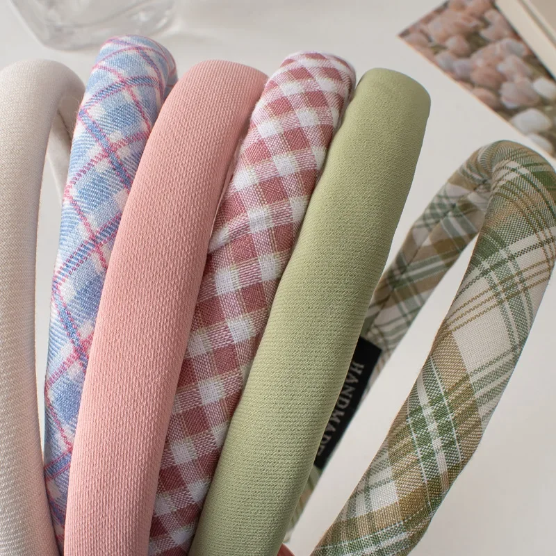 Новые модные клетчатые обручи для волос для женщин, милый темперамент, однотонная повязка на голову, обруч для волос, модные аксессуары для волос