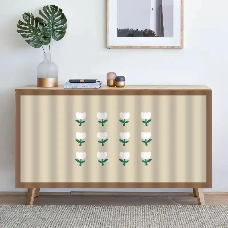 VIKAMA Hello Spring Floral Linen Cabinet Curtain, 6 Assorted Designs, Dust-Proof Track-Free Door Cover