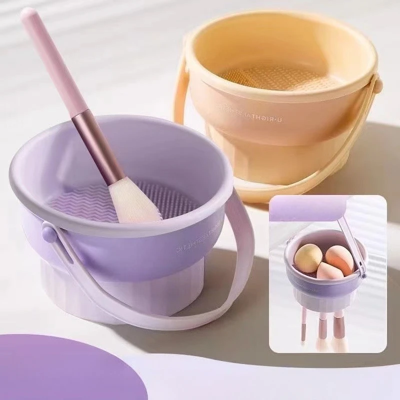 Beauty Makeup Brush Storage Box, Makeup Pen Cleaning Bowl, Silicone Puff Storage Rack, Cleaning and Drying Integrated Artifact