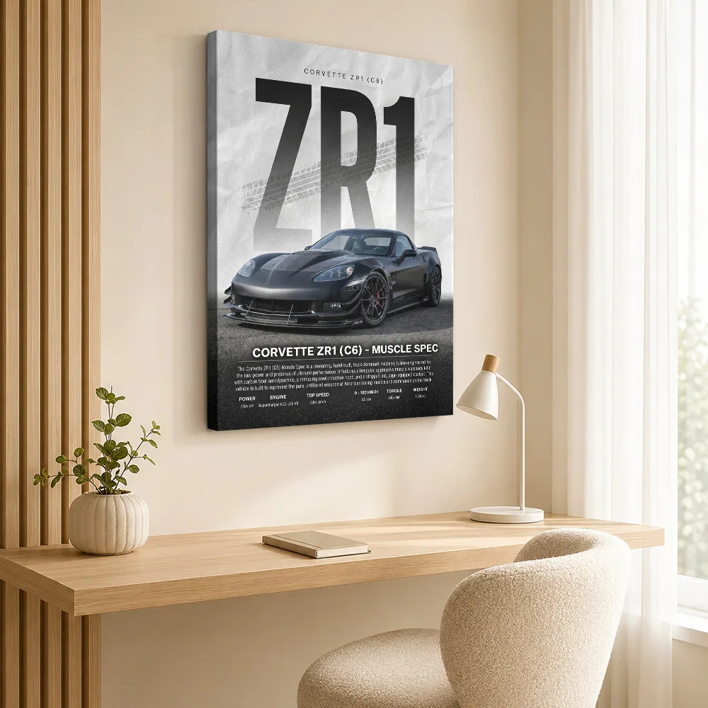 Black American Corvette ZR1 C6 Muscle Car Canvas Poster Customized Photo Modern Man Cave Wall Paintings Decoration Driver Gift