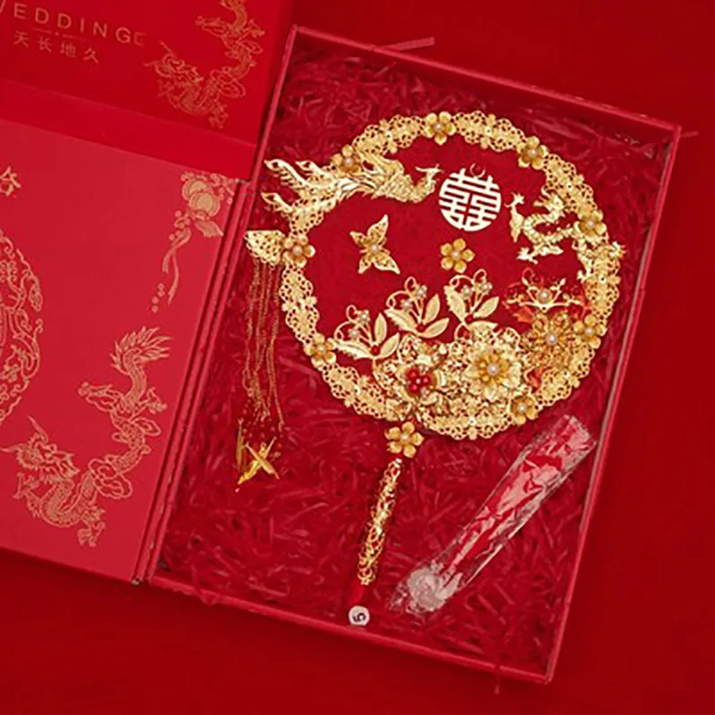 Dupla face redonda mão ventilador para casamento, estilo chinês artesanal, estilo antigo, decorativo, acabado, para a noiva, presente de casamento