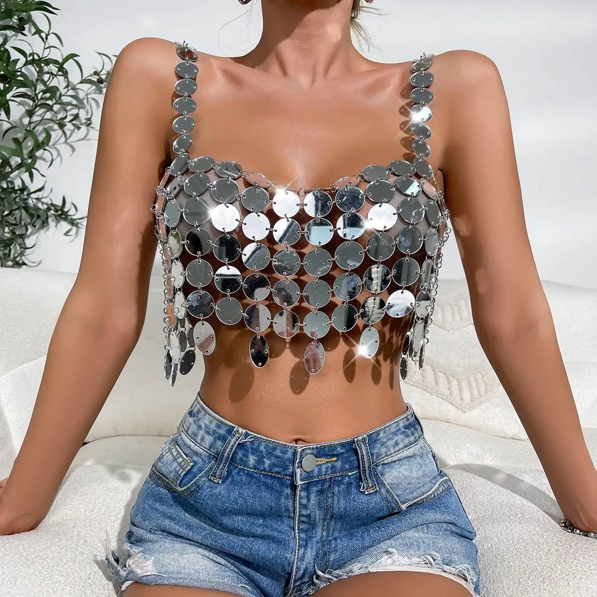 

Sexy Faion Acrylic Strap Vest Women's New Hot Cross-Border 2023 Svel Top Women's Premium Quali Tube Tops