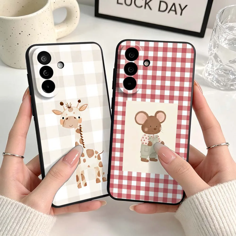 Animal Checker Pattern For Samsung A04 A05 A06 A07 A12 A3 A14 A15 A16 A17 A23 A24 A25 A26 A32 A22 A31 Black Phone Case