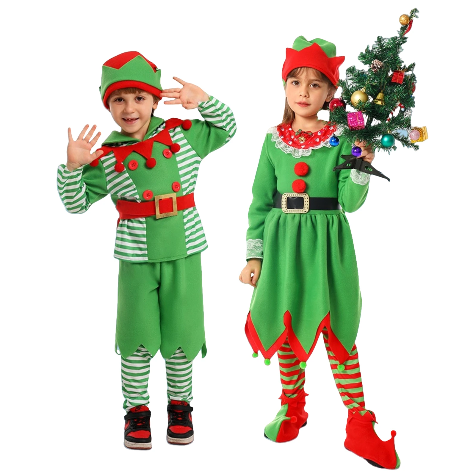 

Kids Elf Costume Christmas Elf Outfit for Girls Boys Christmas Dress Accessory Outfit Green Elf Set Party Cosplay Costume