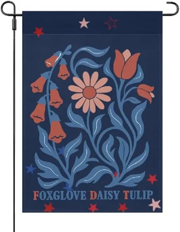 Foxglove Daisy Tulip Yard Flag 12.5x18.5inch, Vintage Floral Garden Flag, One Size Double Sided for Porch, Patio, Grassland  GGX