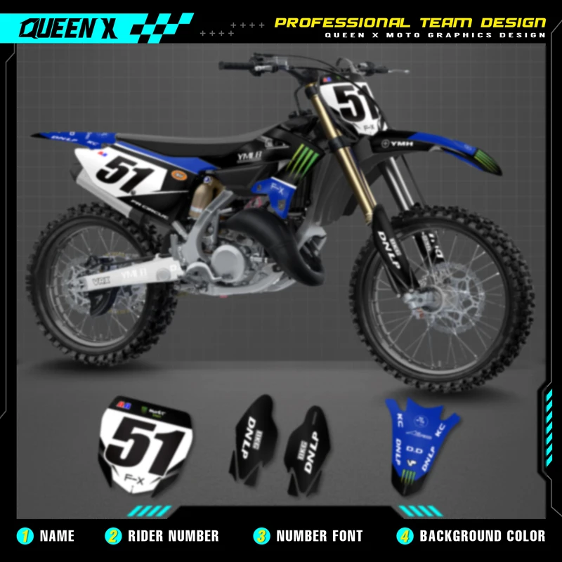 

Графические наклейки Queen X MOTOR Custom Team для набора наклеек 3M для YAMAHA Decal 22-24 YZ 125 250 2022 2023 2024