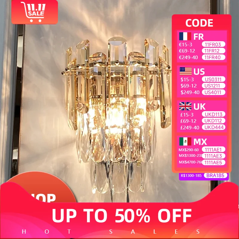 Luxury Crystal Bedroom Bedside Led Lights Modern Minimalist Sconce Fixture Wall Panel Lamps for Living Room Decor Home-appliance