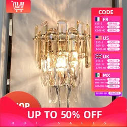 Luxury Crystal Bedroom Bedside Led Lights Modern Minimalist Sconce Fixture Wall Panel Lamps for Living Room Decor Home-appliance