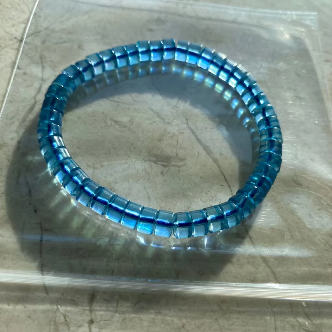 Natural Blue Aquamarine Clear Abacus Beads Bracelet Jewelry 6.2mm Fashion Gift Wealthy Blue Aquamarine Beads Women Men AAAAAAA