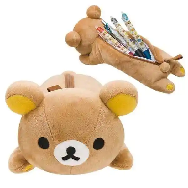 Genuine Kawaii Rilakkuma Pencil Cases For Girls Kids School Korilakkuma Bear Anime Cute Pencil Case Pouch Organizer Pen Bag Gift