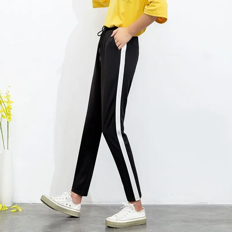 Women's Workout Pants Student Gilrs Stripe Haren Pants Leggings Elastic Yoga Tight Pants Sports Wear