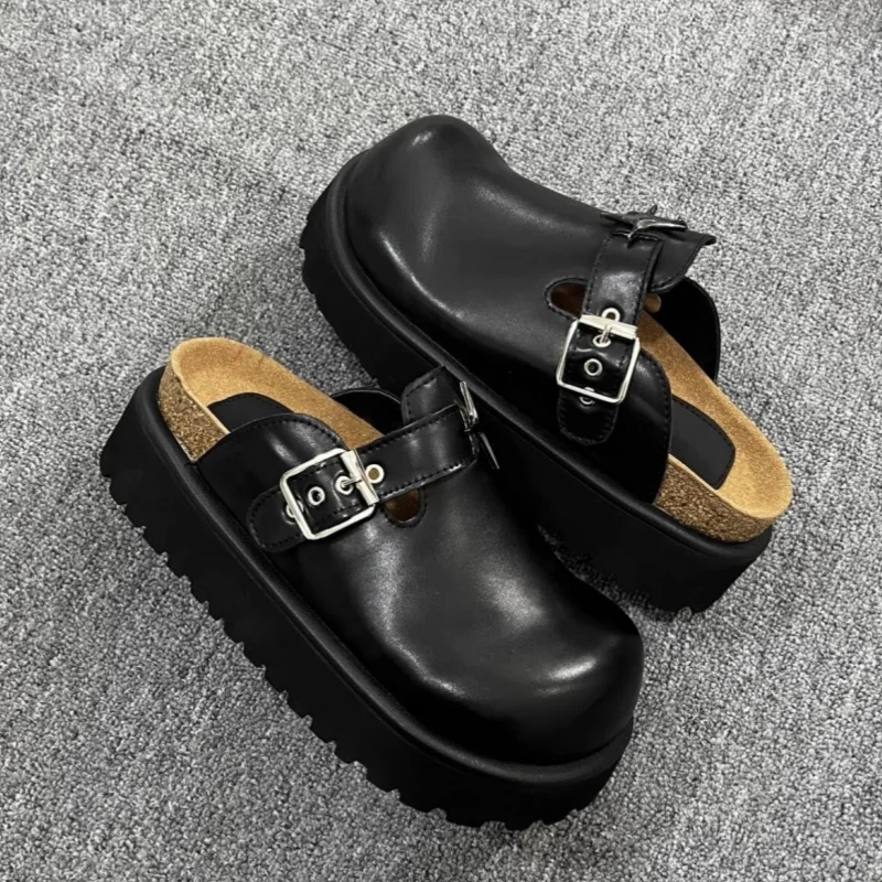 Chunky Heel Platform Women Mules Shoes Fashion Metal Decoration Belt Buckel All Match Casual Slippers Outdoor Lady Beach Shoes view 2
