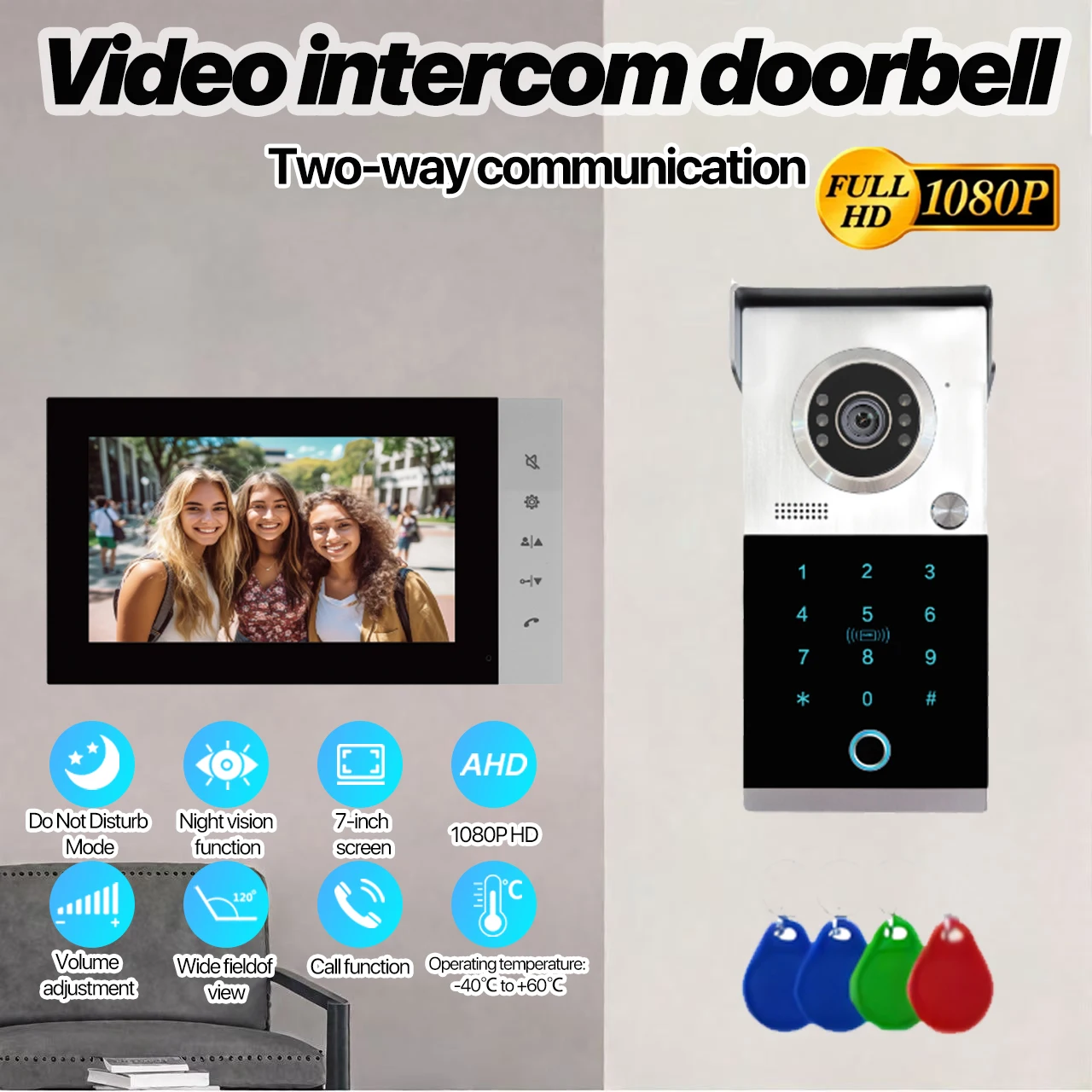 

7-Inch AHD 1080P Wired Video Door Phone Fingerprint/RFID/Password Unlock Night Vision Waterproof Two Way Audio Intercom System