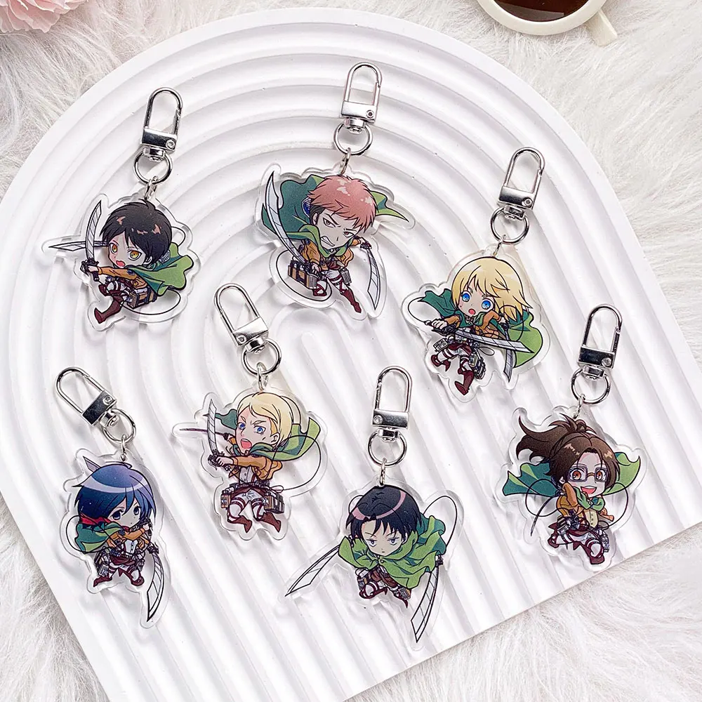Anime ataque a los Titanes Eren Jaeger Levi Mikasa Ackerman acrílico llavero accesorios bolso de dibujos animados encanto lindo mochila colgante regalo