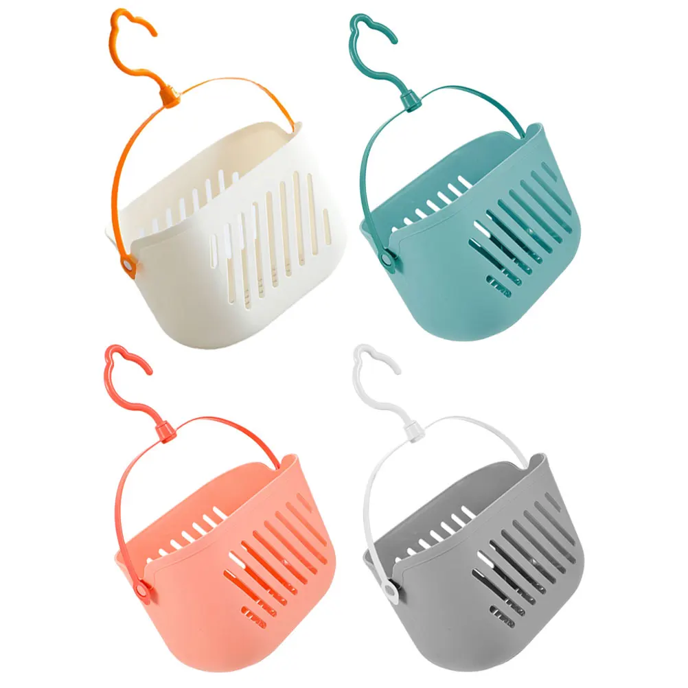 

4 Pcs Hanging Storage Basket Set White Gray Plastic Bath Shower Organizer with Handle for Bathroom Kitchen