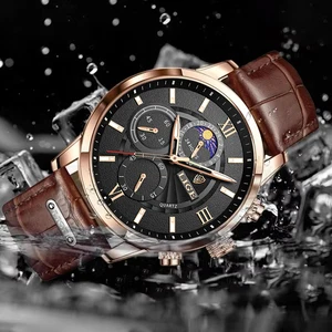 Lige 2024 Neue Herren Uhren Superior Marke von Luxusbraun Leder Casual Clock Männliche Quarz Sport Dwater Proof Water Water Watch 10 Hauptverkaufswand für die Akademie - №6