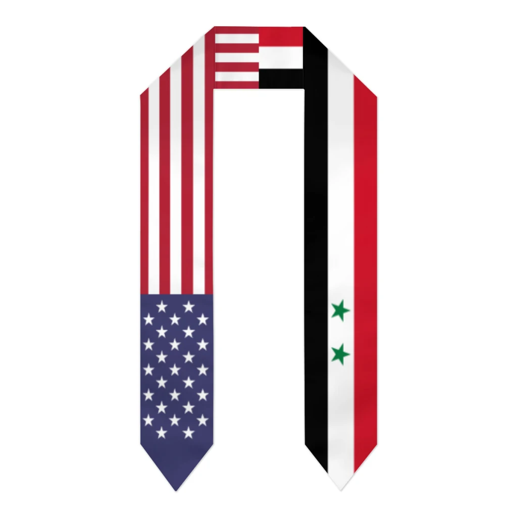 Graduation Sash Syria & USA United States Flag Stole Shawls Graduate Wraps Scraf International Student Pride Gifts