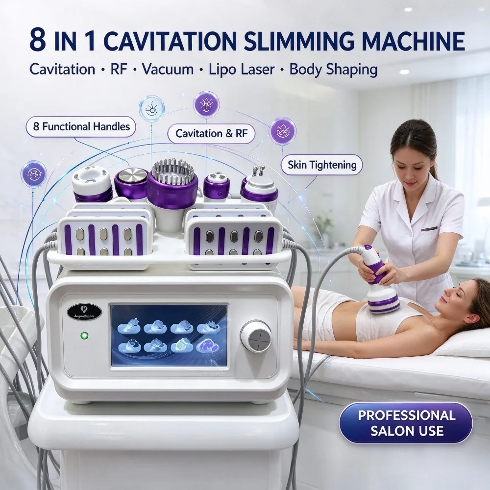 8 In 1 Cavitation Slimming Machine Lipo Laser RF Vacuum Body Shaping Anti Cellulite Device