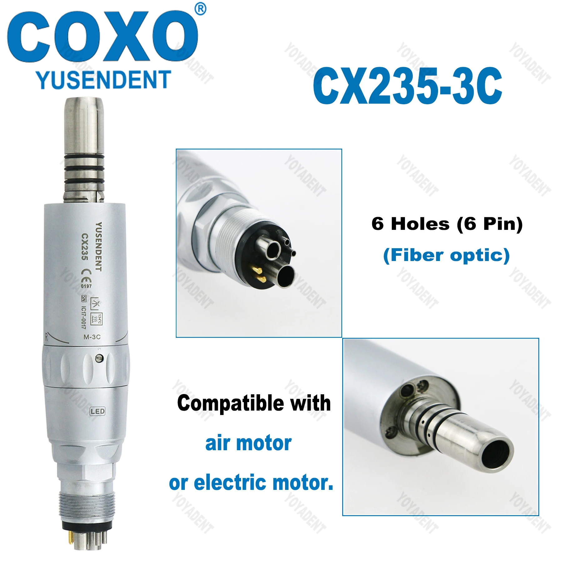 COXO Dental Fiber Optic Low Speed Handpiece 1:1 Contra Angle Straight Handpiece Inner Channel LED Air Motor 6Pin Fit KAVO NSK