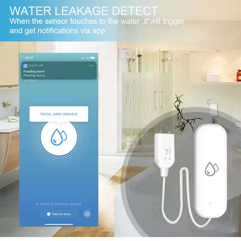 Tuya WiFi/ZigBee Sensore intelligente di perdite d'acqua Rilevatore di livello di troppopieno d'acqua Sensore di perdite di inondazioni Monitor remoto