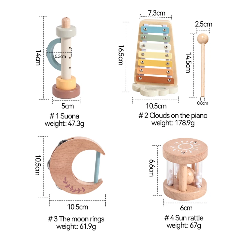 Strumenti musicali per bambini Giocattoli in legno Strumenti a percussione Montessori Tamburo Xilofono a otto toni Regalo educativo per bambini in età prescolare