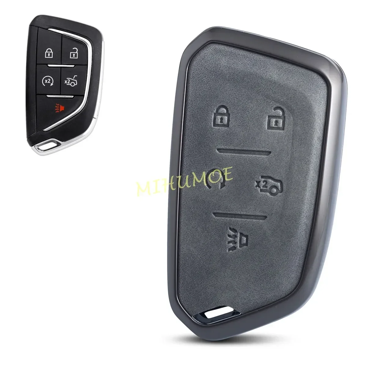 

Car Remote Key Case Cover Leather For Cadillac CT4 CT5 XT4 Lyriq Shell Fob Protector Accessories Zinc Alloy Gray 5-Buttons