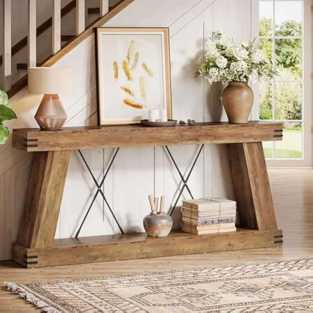 

70.9" Farmhouse Console Table, Long Sofa Table Behind Couch with Storage, Narrow Wooden Console Station, Industrial Rustic Entr