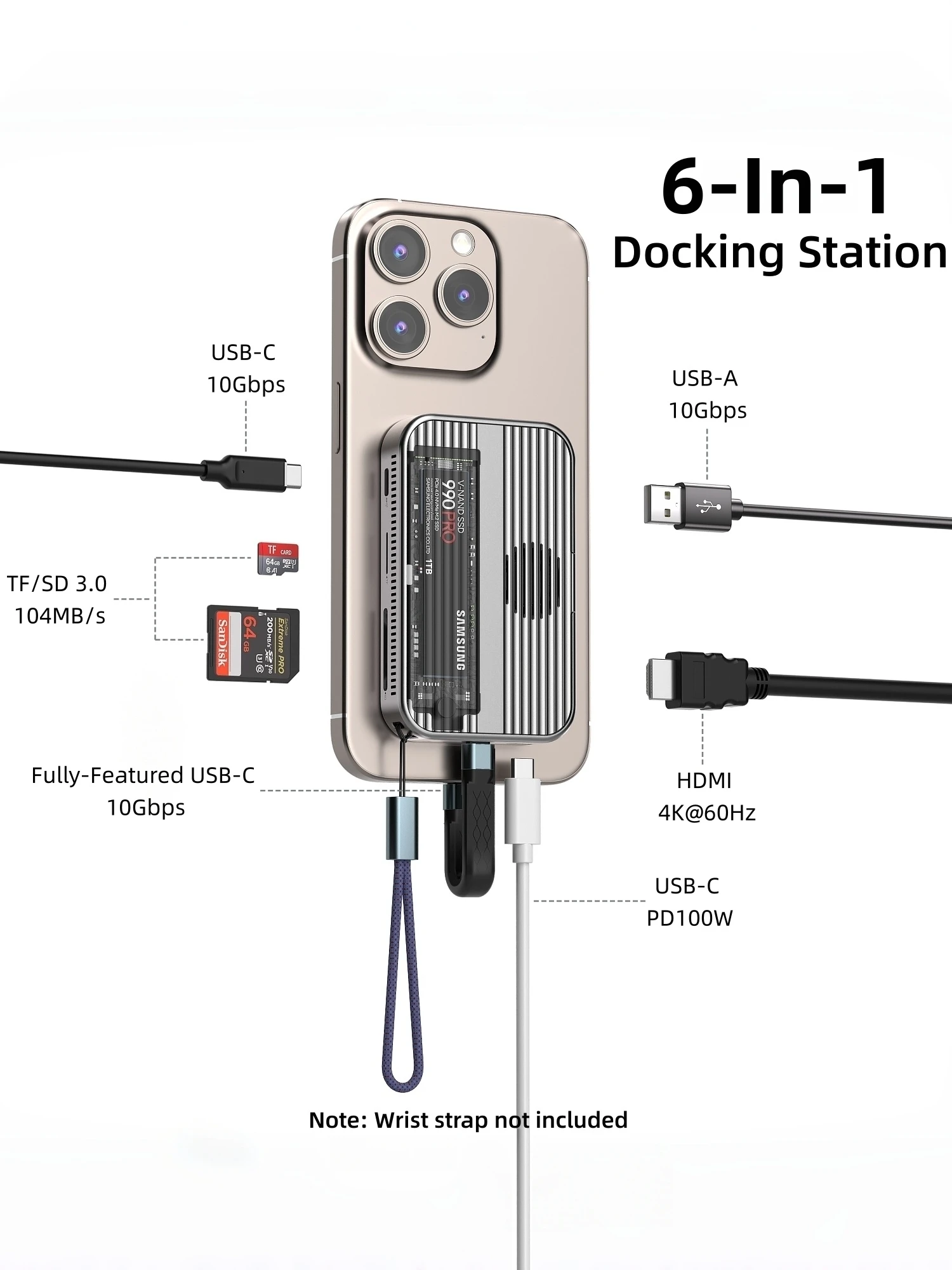 Obudowa M.2 NVMe SSD z wentylatorem chłodzącym, magnetyczna stacja dokująca USB C 10 Gbps, HDMI 4K 60Hz, PD 100W, SD 3.0 dla iPhone 17 16 Pro Max — zdjęcie produktu 7