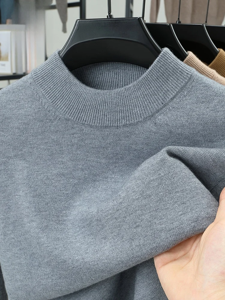 

Мужской утепленный вязаный свитер с высоким воротником, зимний, теплый, однотонный, универсальный, базовый, для делового и повседневного стиля